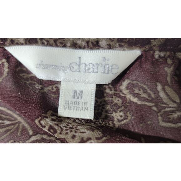 Charming Charlie Brown Floral Peplum Sheer Top Medium Lightweight Pleated Front - Picture 4 of 7